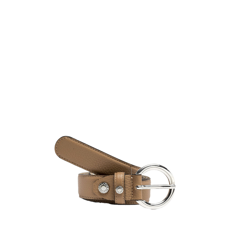 Cintura in pelle beige con fibbia bombata